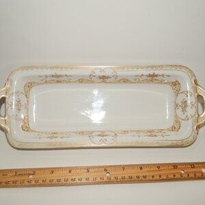 Vintage NORITAKE Gold Hand Painted Rectangular Serving Dish 12" x 5" x 1.5"